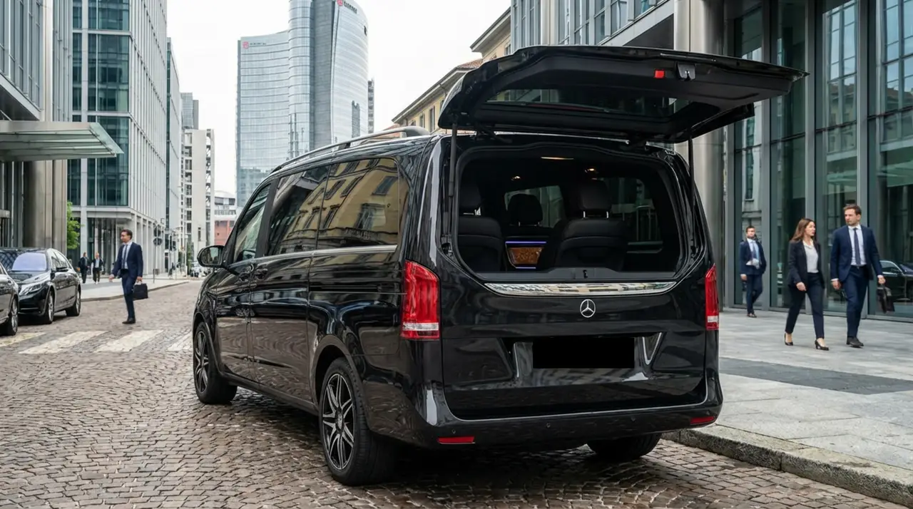 Mercedes V Class 2026, vue arrière — Monaco Super Car Rental, Monaco. Mercedes Benz V Class in Monaco Opter pour la location d'un Mercedes Benz V Class à…