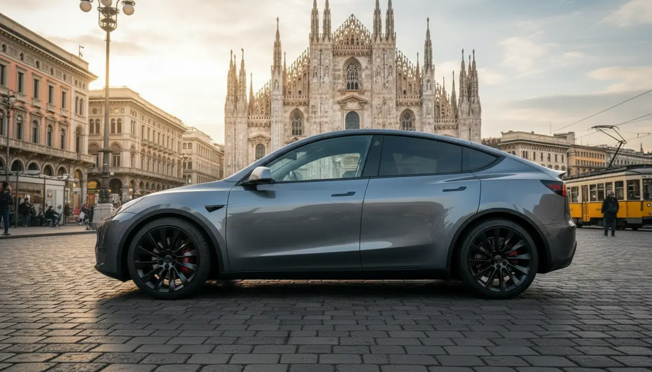 Tesla Model Y Long Range 2023, vue arrière — Monaco Super Car Rental, Monaco. La Tesla Model Y Long Range 2023 est un choix particulièrement pertinent pour circuler à…